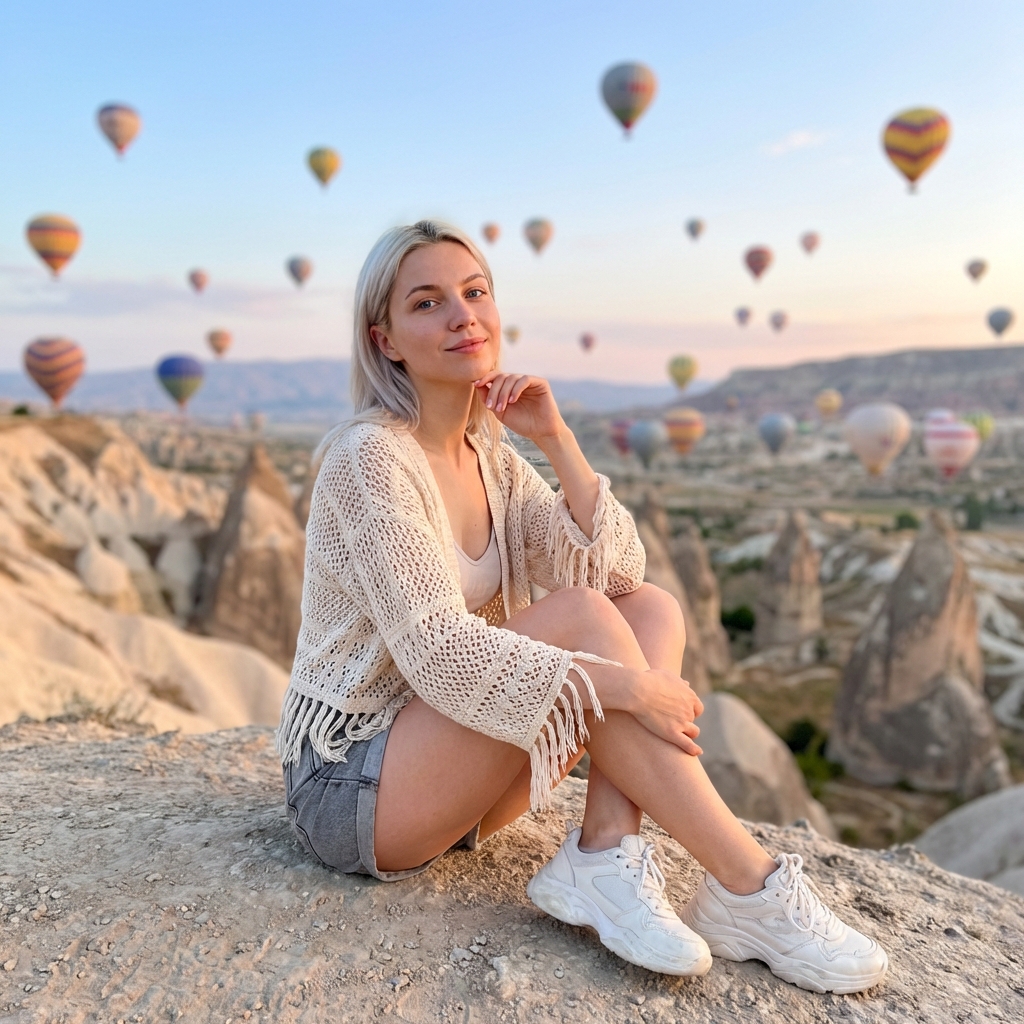 Девушка в Каппадокии на рассвете