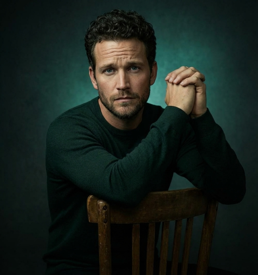 Портрет в студии зеленый фон