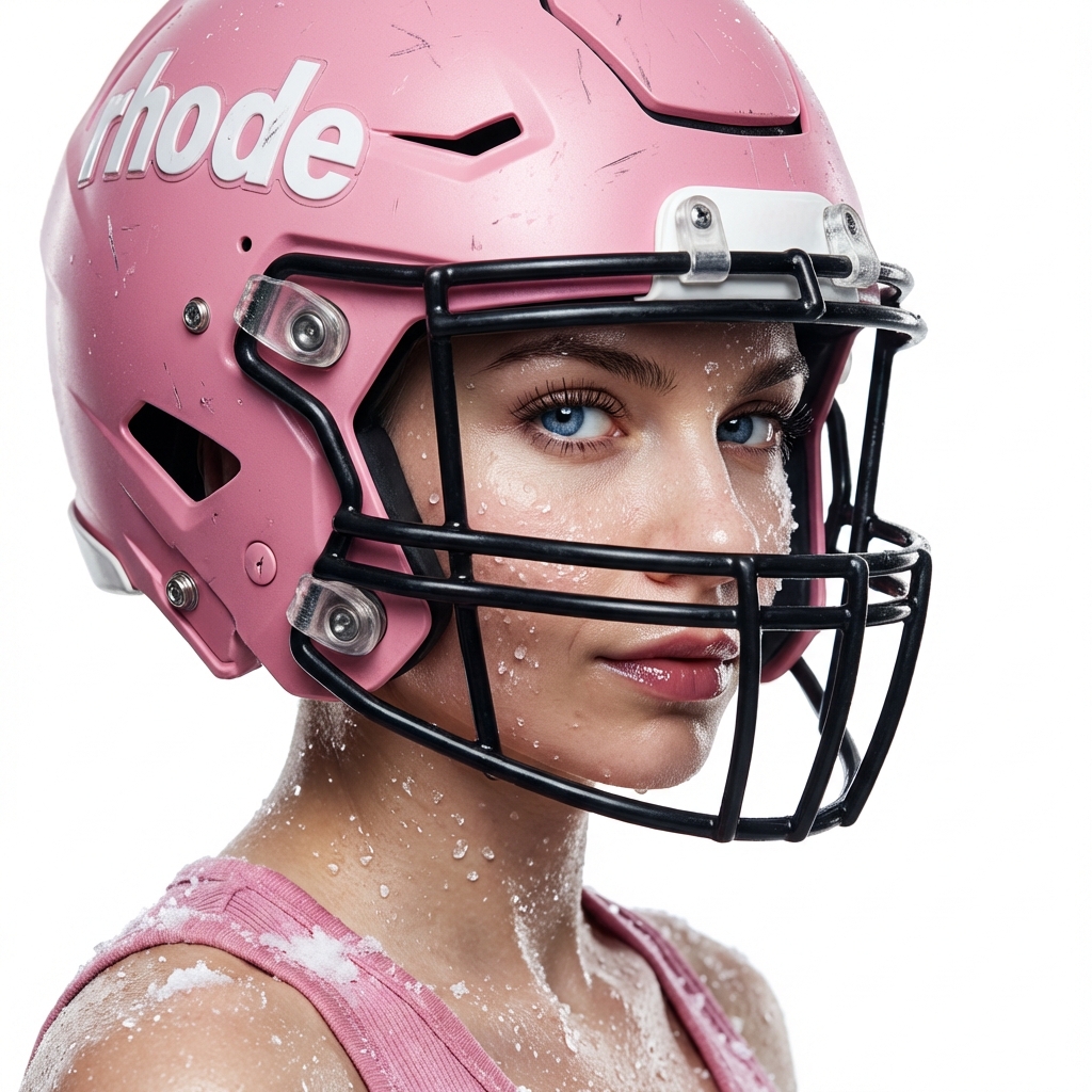 Девушка в розовом футбольном шлеме