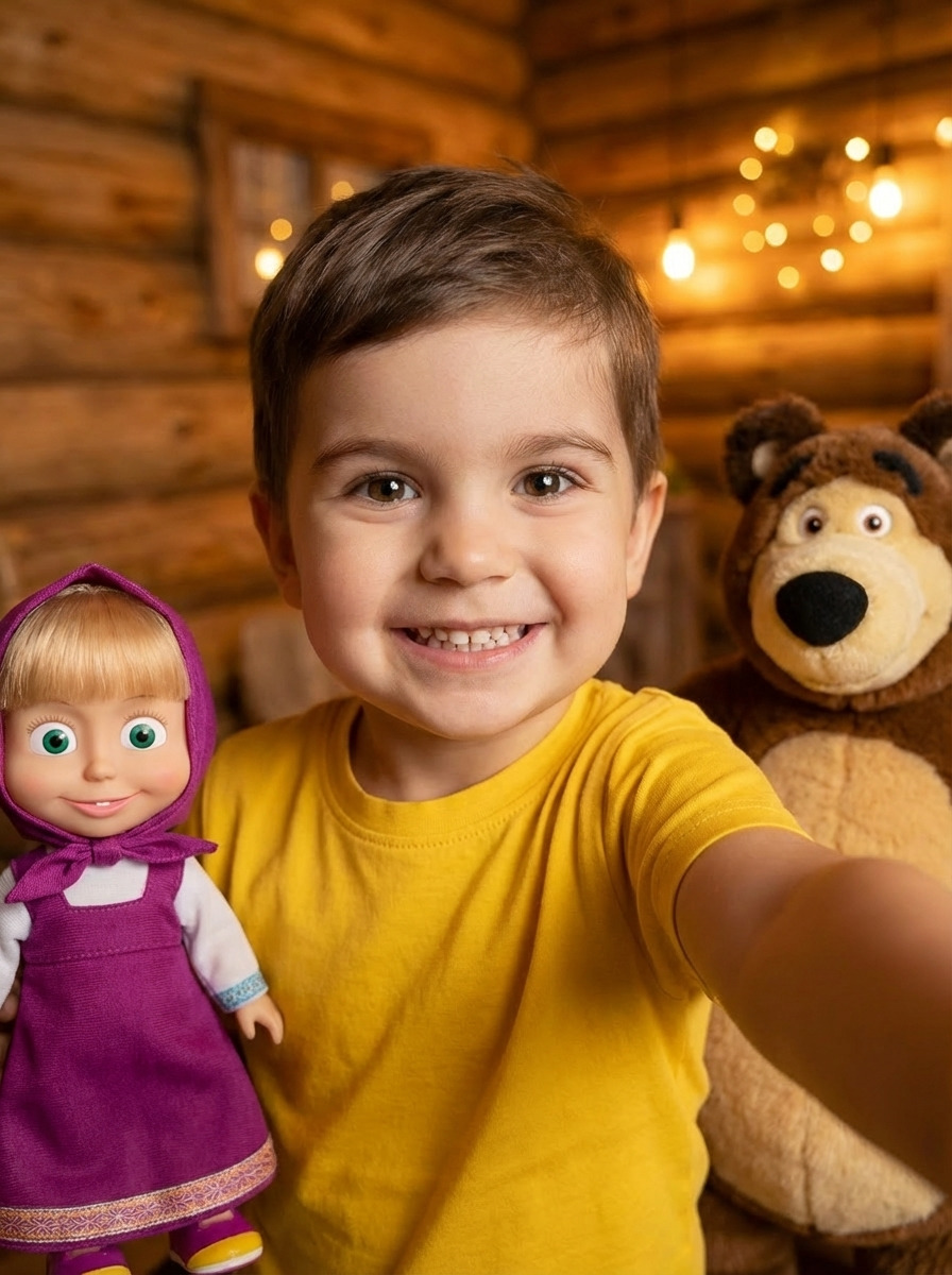 Селфи мальчика с Машей и Медведем