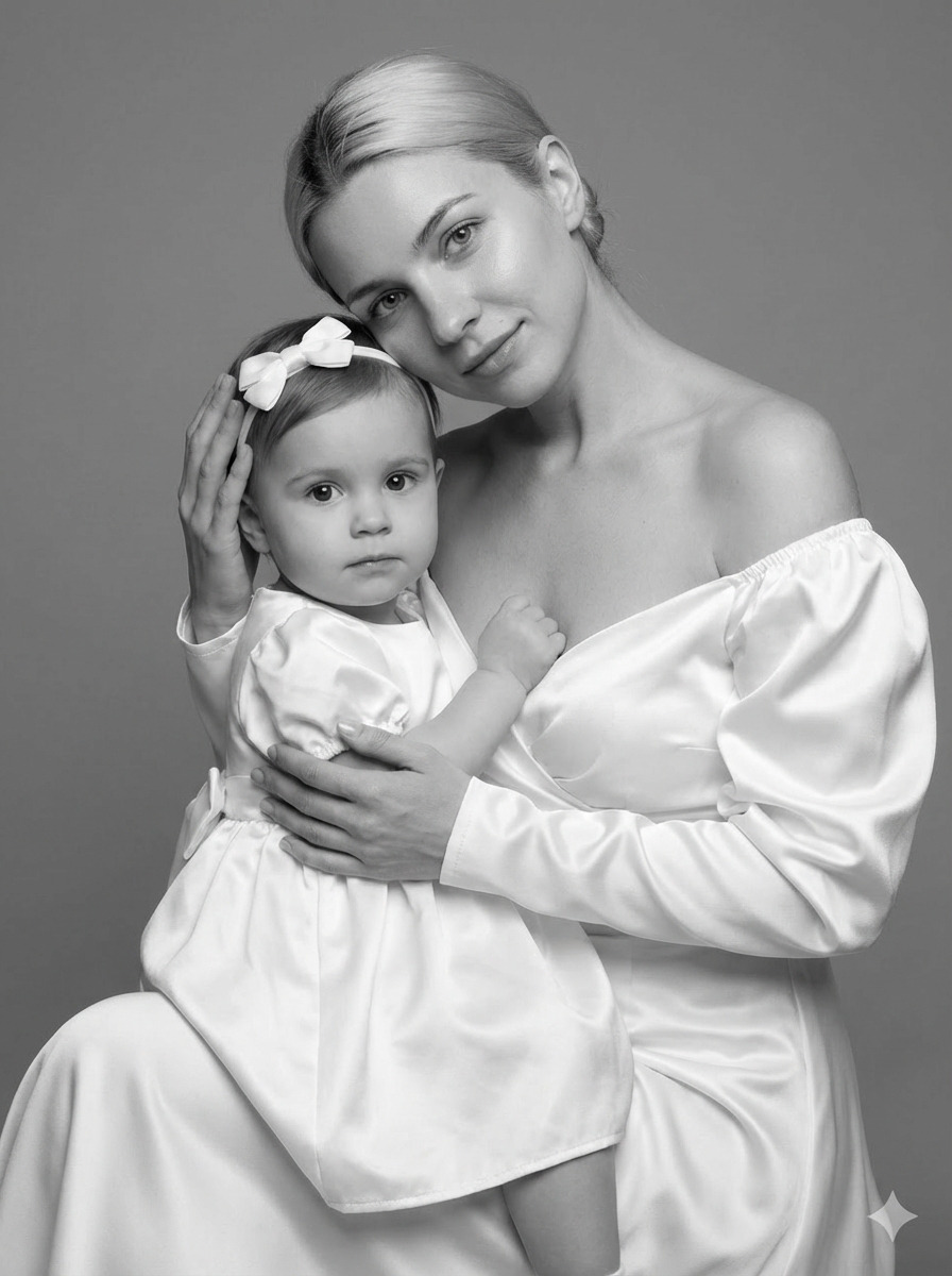 Студийный портрет матери и ребенка