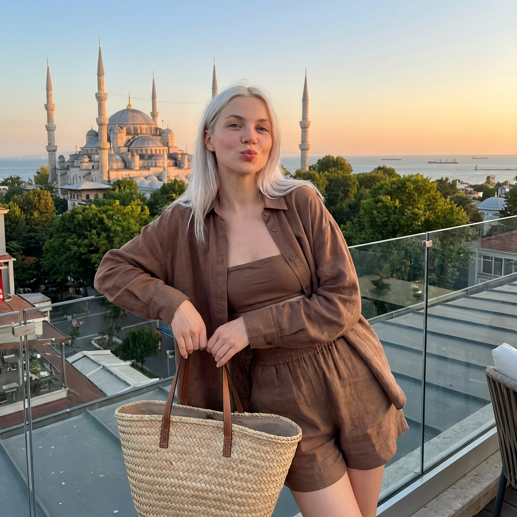 Девушка в Стамбуле на закате