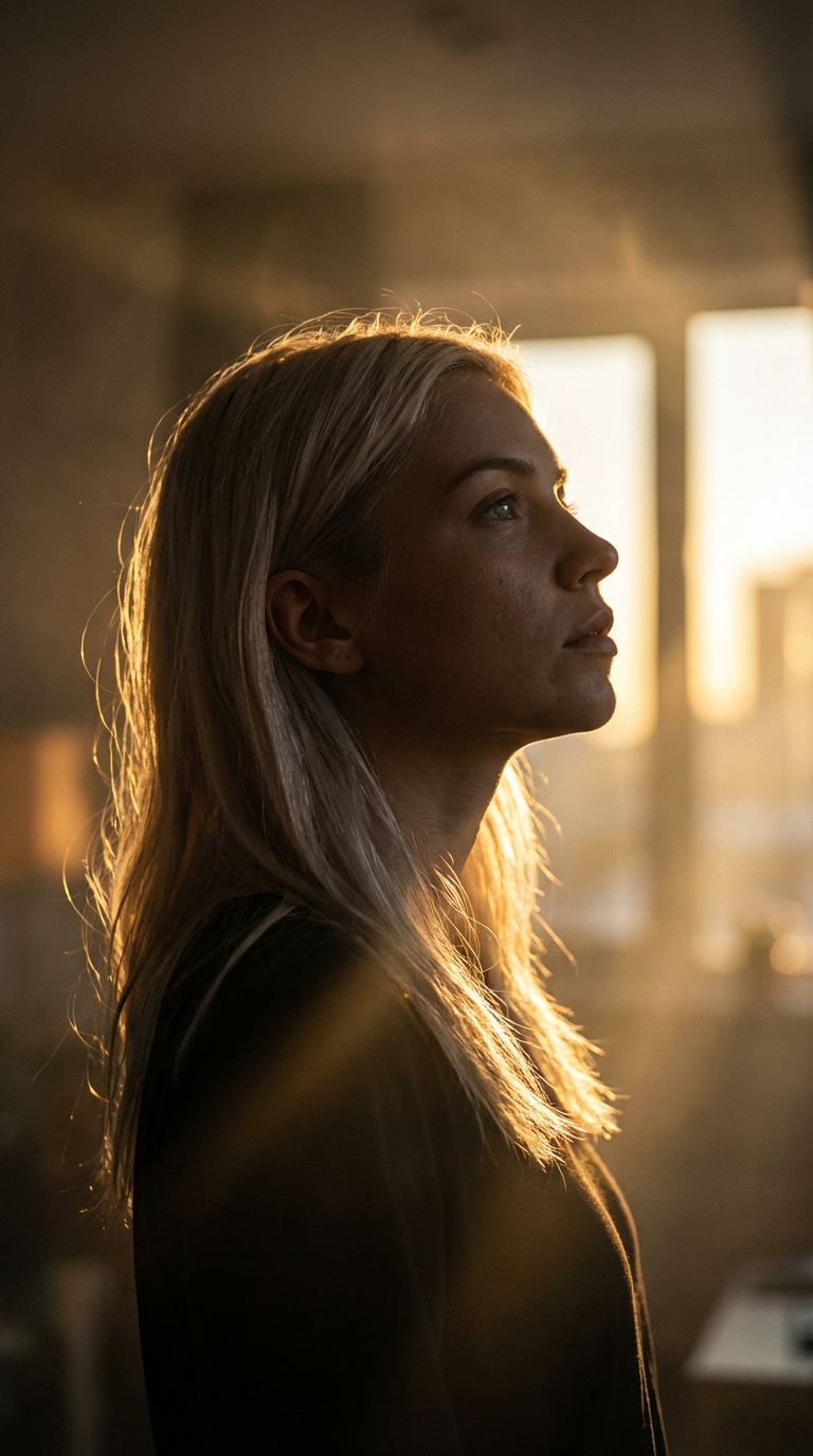 Портрет на фоне лучей заходящего солнца