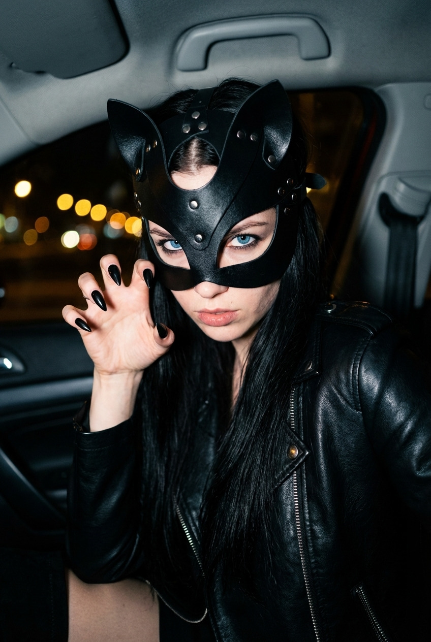 Женщина-кошка в ночном авто