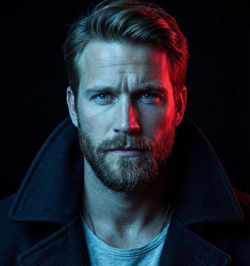 Драматичный мужской неоновый портрет