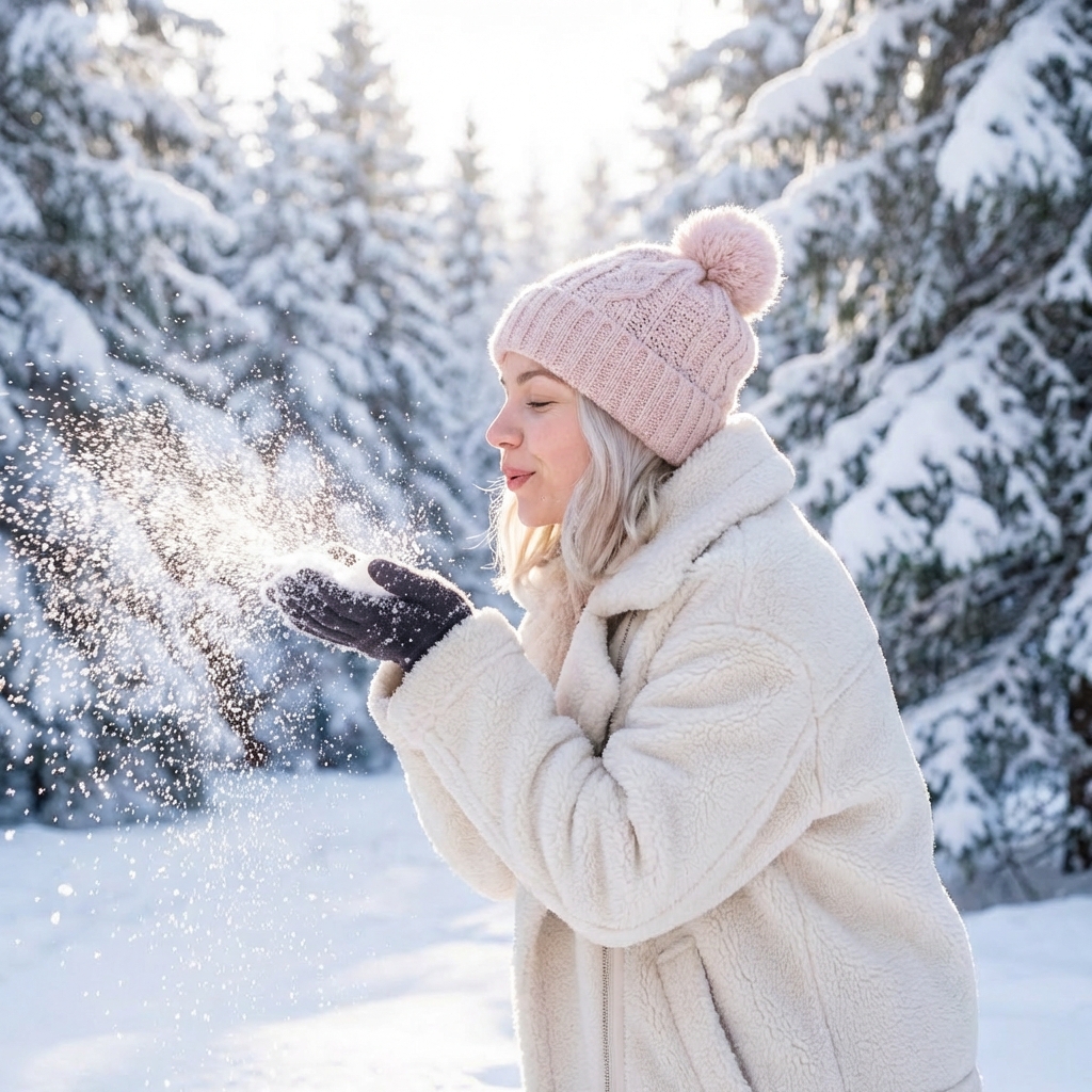 Девушка в заснеженном лесу