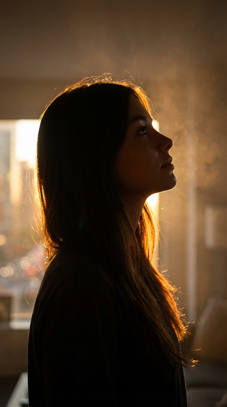 Работа в стиле Портрет на фоне лучей заходящего солнца