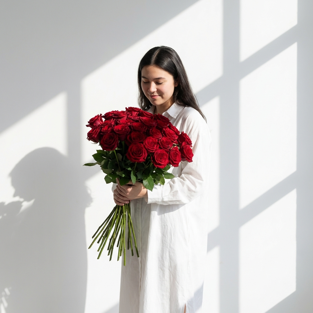 Работа в стиле Алые в свете окна