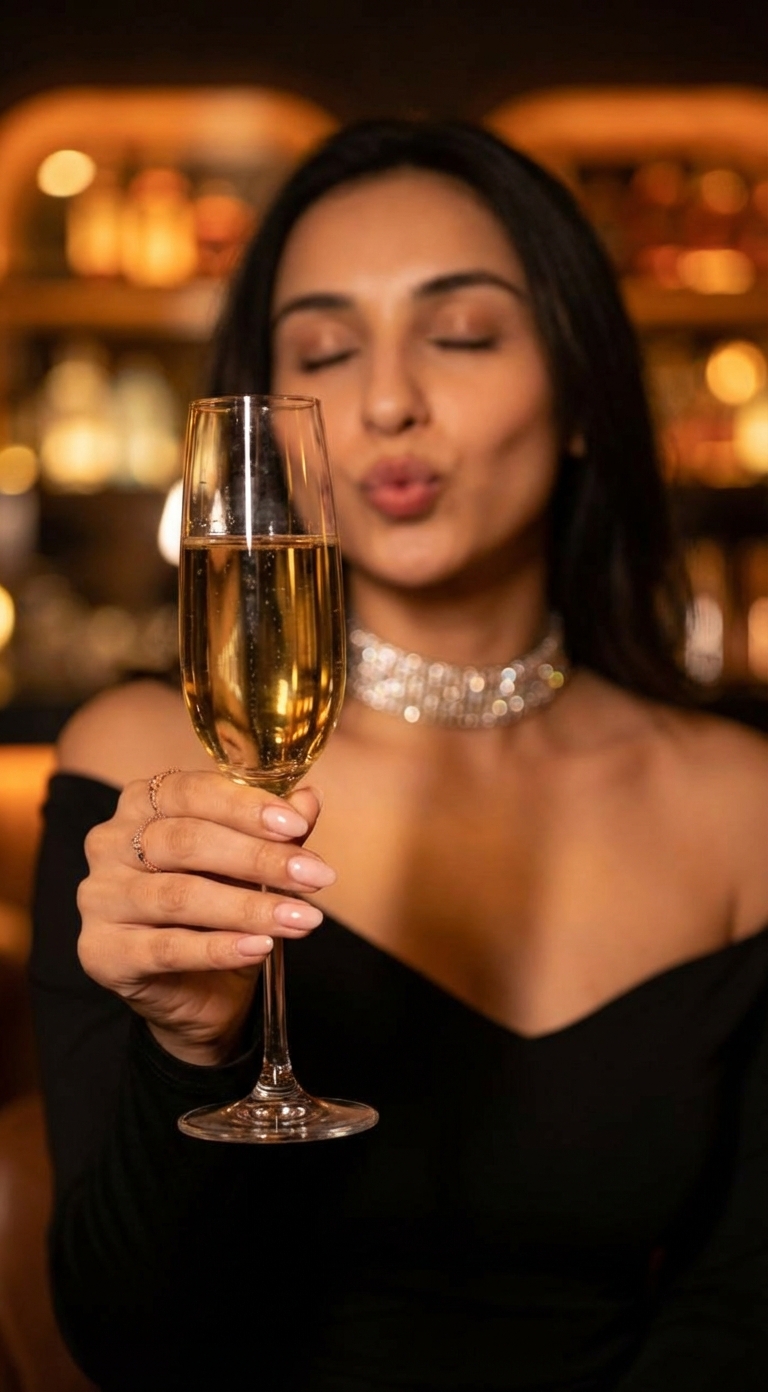 Работа в стиле Праздничное фото с бокалом шампанского